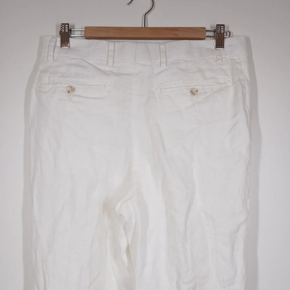 Murano Pants Mens 32x34 White 100% Linen Pleated Straight Leg Resort Summer